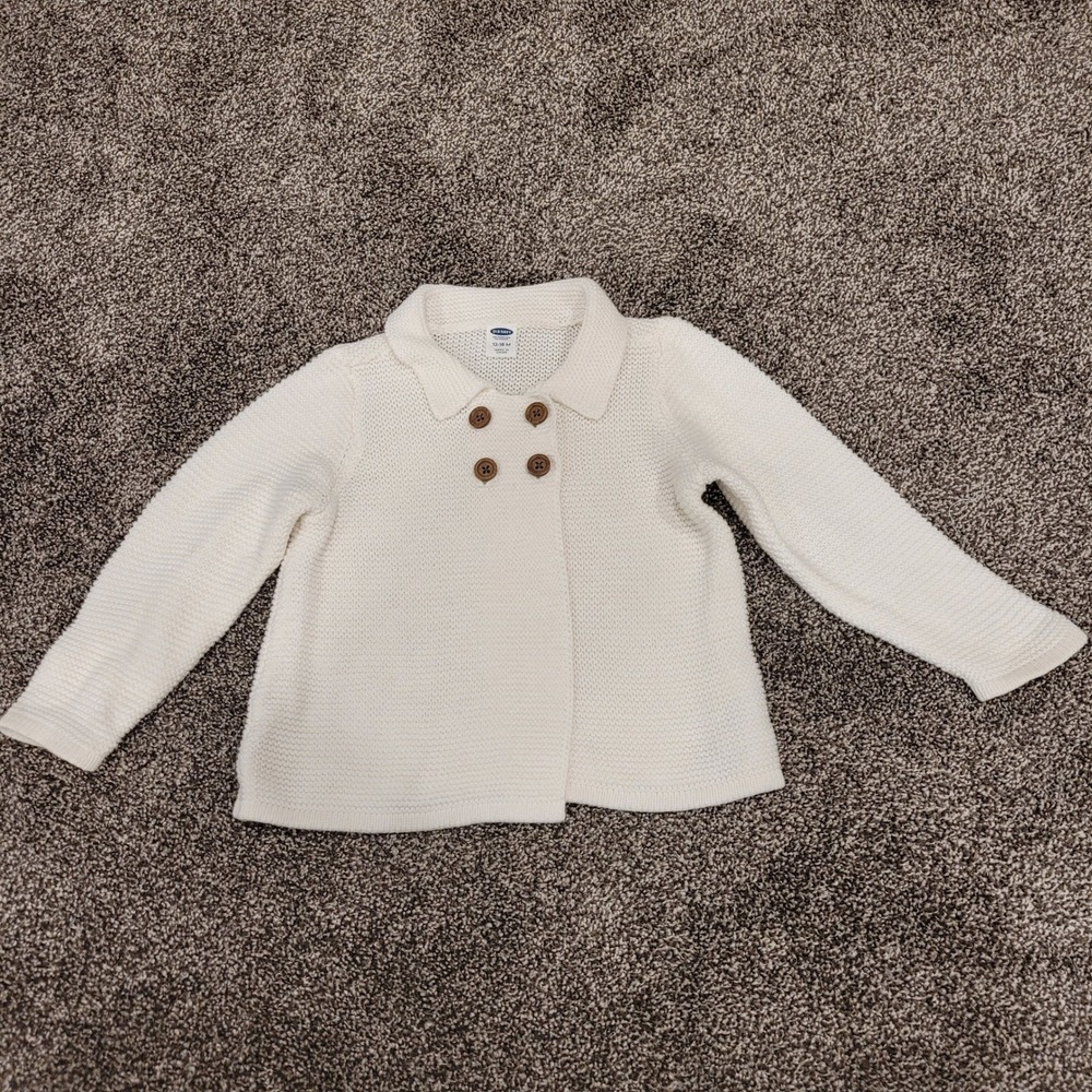 Old Navy Toddler Girls Cream Cotton Double Breasted Knit Cardigan Sweater 12-18M